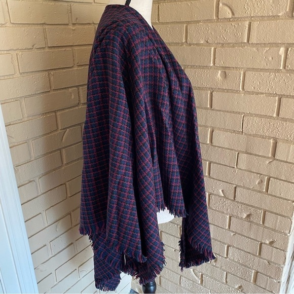 John Branigan Weavers Irish Wool Cape Poncho Made in Ireland Blue Red - Picture 6 of 9